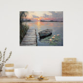 Poster Coucher de soleil tranquille sur une barque sur un (Cuisine)