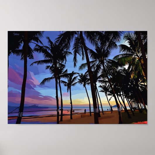 Poster Coucher de soleil tropical aux couleurs vives (Devant)