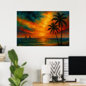 Poster Coucher de soleil tropical avec voiliers (Bureau à domicile)