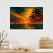 Poster Coucher de soleil tropical avec voiliers (Cuisine)