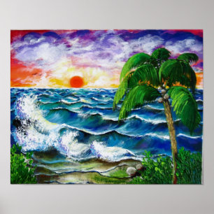 Poster Coucher de soleil tropical, Caraïbes, Porto Rico