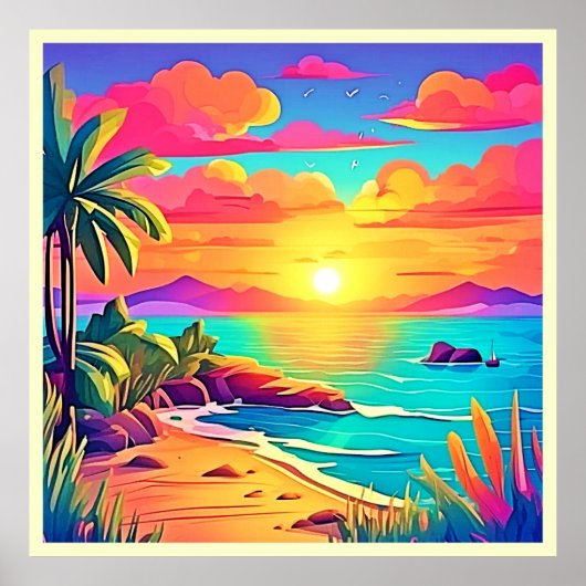 Poster Coucher de soleil tropical : Ciel vif (Devant)