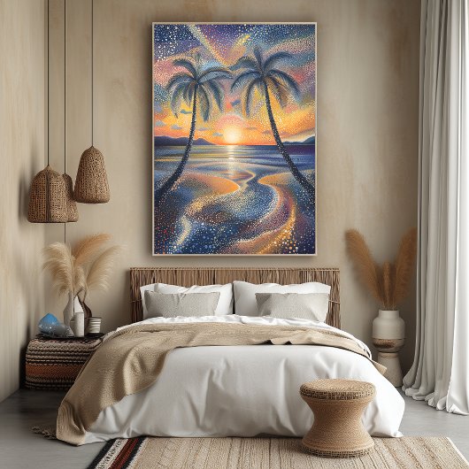 Poster Coucher de soleil tropical dans le style pointilli