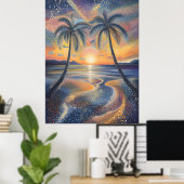 Poster Coucher de soleil tropical dans le style pointilli (Bureau à domicile)