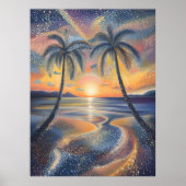 Poster Coucher de soleil tropical dans le style pointilli (Devant)