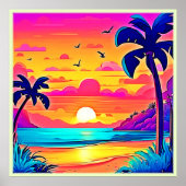 Poster Coucher de soleil tropical vif (Devant)