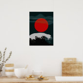 Poster Coucher de soleil vert foncé avec soleil rouge (Cuisine)