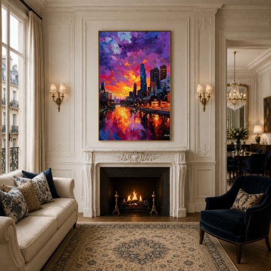 Poster Coucher de soleil vibrant sur la skyline de Melbou