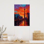 Poster Coucher de soleil vibrant sur la skyline néo-expre (Cuisine)