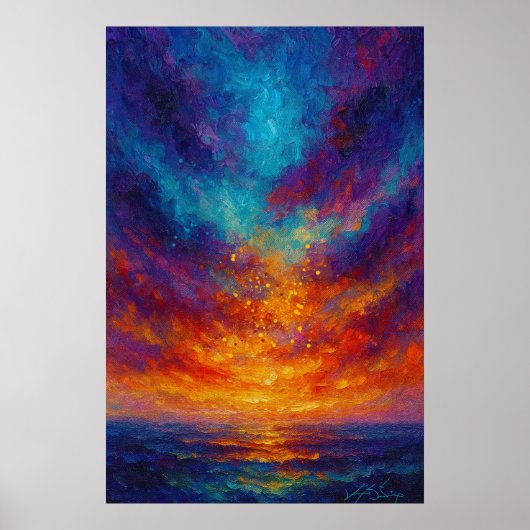 Poster Coucher de soleil vibrant sur l'océan (Devant)