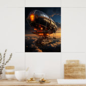 Poster Coucher de soleil victorien Zeppelin : Steampunk I (Cuisine)
