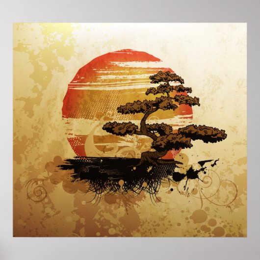 Poster Coucher de soleil vintage de Bonsai (Devant)
