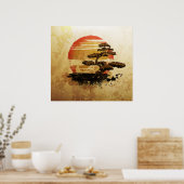 Poster Coucher de soleil vintage de Bonsai (Cuisine)