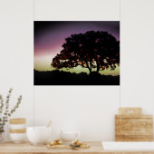 Poster Coucher de soleil violet et silhouette de chêne (Cuisine)