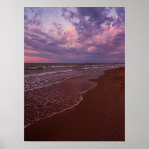 Poster Coucher de soleil violet sur la plage de sable - R
