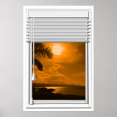 Poster Coucher De Soleil Vue Mer Fenêtre Faux Avec Aveugl (Devant)