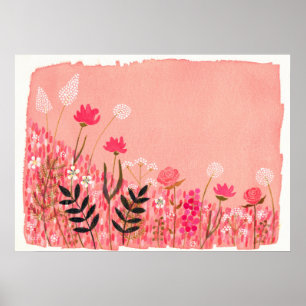 Poster Coucher de soleil Wild Field Artiste aquarelle Pei