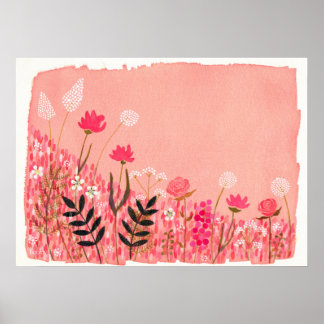 Poster Coucher de soleil Wild Field Artiste aquarelle Pei