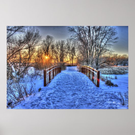 Poster Coucher du soleil au-delà de la scène hivernale du (Devant)