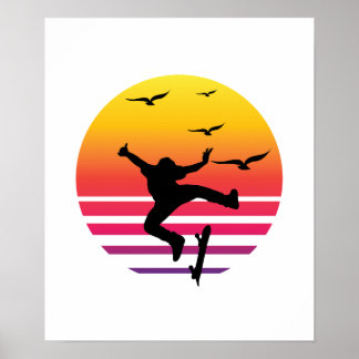Poster Coucher du soleil du Rétro Skateboard, #Skateboard