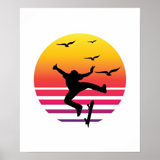 Poster Coucher du soleil du Rétro Skateboard, #Skateboard (Devant)