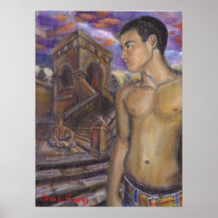 Poster Coucher du soleil et escaliers