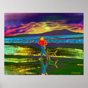 Poster Coucher du soleil Jog avec un chien...