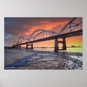 Poster Coucher du soleil sur l'affiche du fleuve