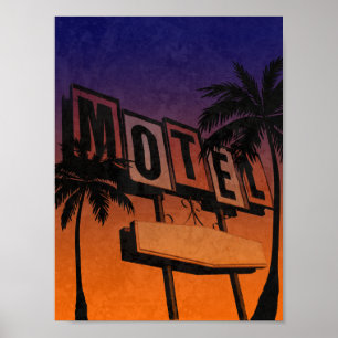 Poster Coucher du soleil vintage de signe de motel