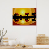 Poster Couchers de soleil africains Éléphants (Cuisine)