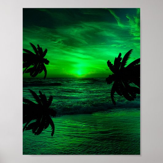 POSTER COUCHERS DE SOLEIL VERTS PAYSAGE OCÉANIQUE (Devant)