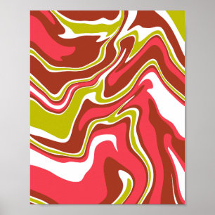 Poster Couches de couleur fluide en rouge, vert olive et
