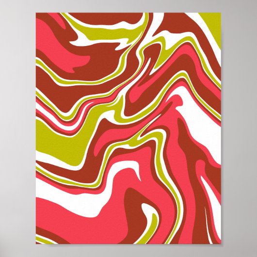Poster Couches de couleur fluide en rouge, vert olive et (Devant)