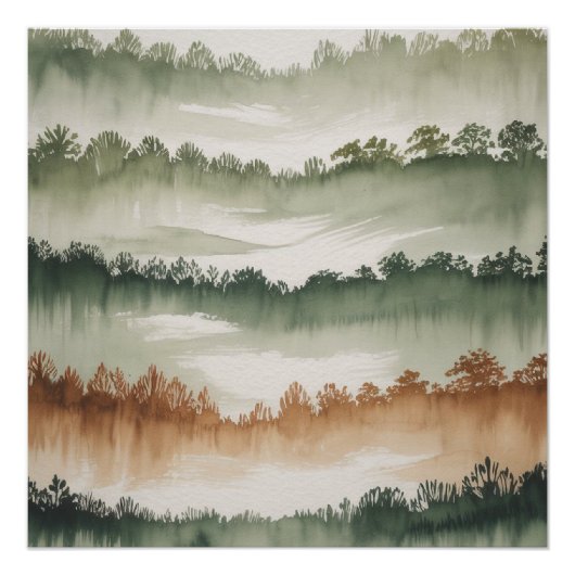 Poster Couches de Forêt Misty - Paysage Aquarelle (Devant)