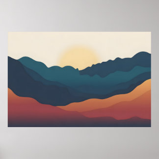 Poster Couches de montagne abstraites en bleu foncé et or