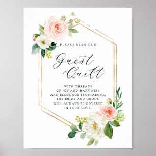 Poster Couette d'hôte Mariage Blush White Bloom Gold Hexa