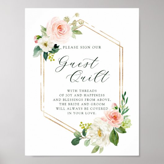 Poster Couette d'hôte Mariage Blush White Bloom Gold Hexa (Devant)