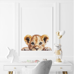 Poster Couleur Aquarelle Bébé Lion Décor