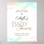 Poster Couleur arc-en-ciel nuages Baby shower blanc Bienv (Devant)