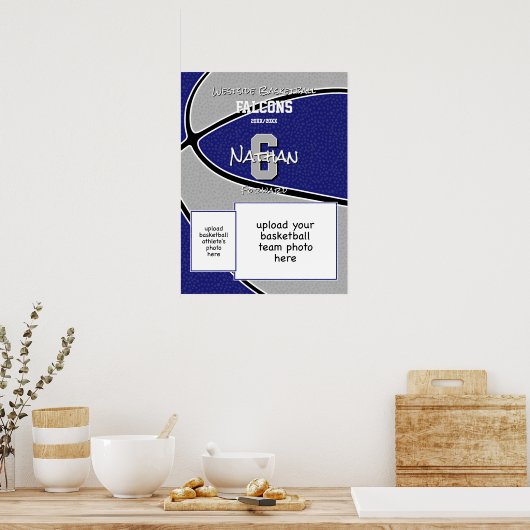 Poster couleur bleu gris de l'équipe de basketball photo (Cuisine)