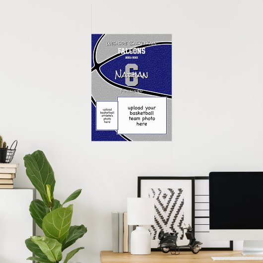 Poster couleur bleu gris de l'équipe de basketball photo (Bureau à domicile)