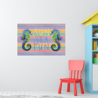 Poster Couleur Coucher De Soleil Bleu Artsy Seahorse