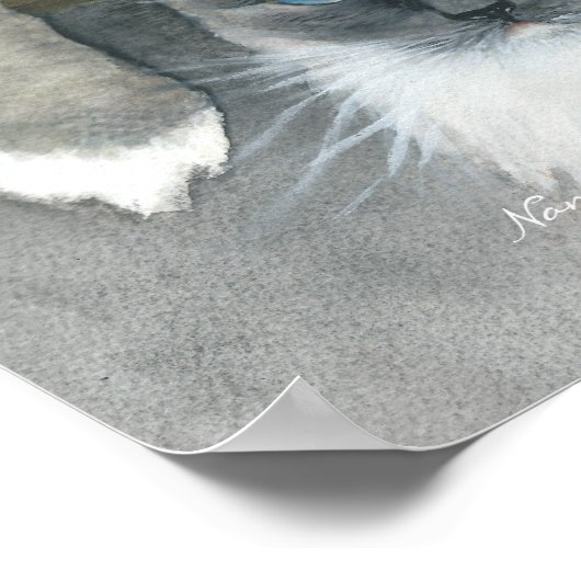 Poster Couleur d'aquarelle de chat bleu (Coin)