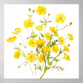 Poster couleur d'aquarelle des fleurs de papillon jaune (Devant)