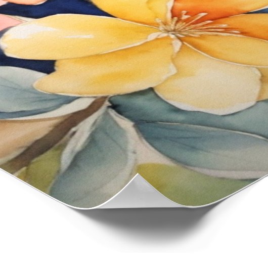 Poster Couleur de l'eau avec oiseaux et fleurs (Coin)