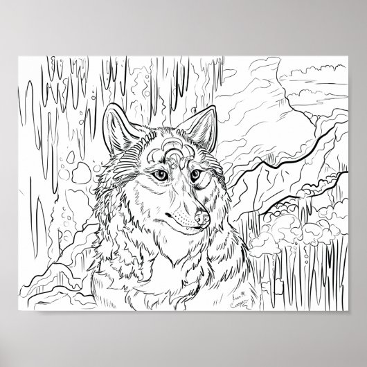Poster Couleur de votre propre ligne de caverne Wolf Art (Devant)