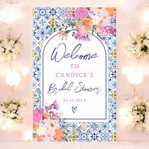 Poster Couleur d'eau bleu italien bienvenue à la nuptiale