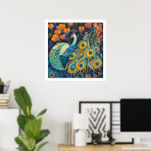 Poster Couleur d'eau bleue vive Peacock (Bureau à domicile)