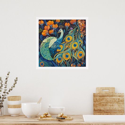 Poster Couleur d'eau bleue vive Peacock (Cuisine)