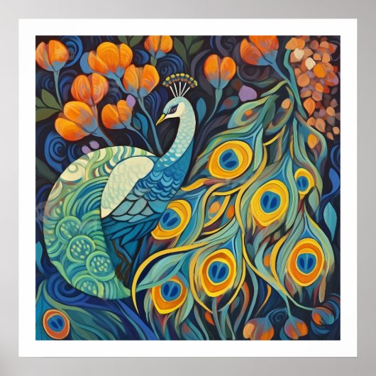 Poster Couleur d'eau bleue vive Peacock (Devant)